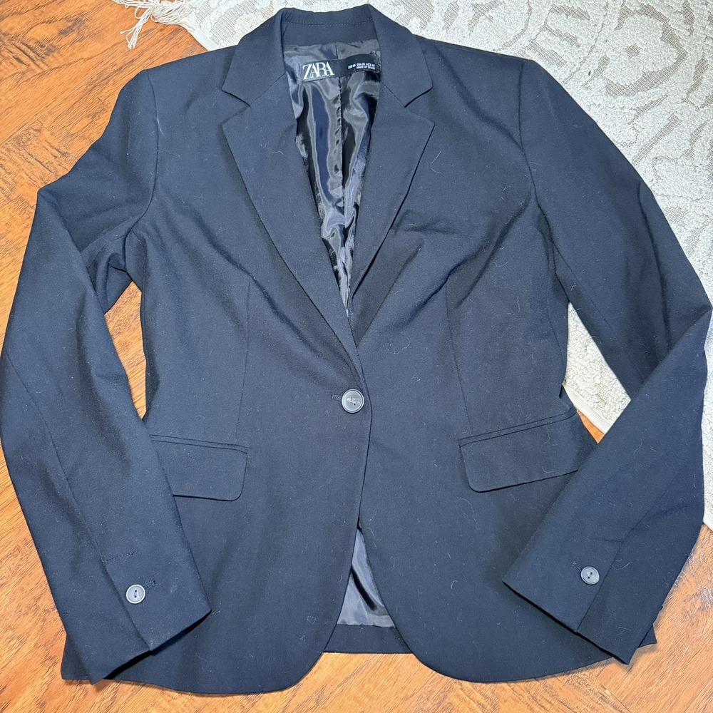 ZARA Women's Black One-Button Lined Single-Breasted Blazer Notch Lapel US 6